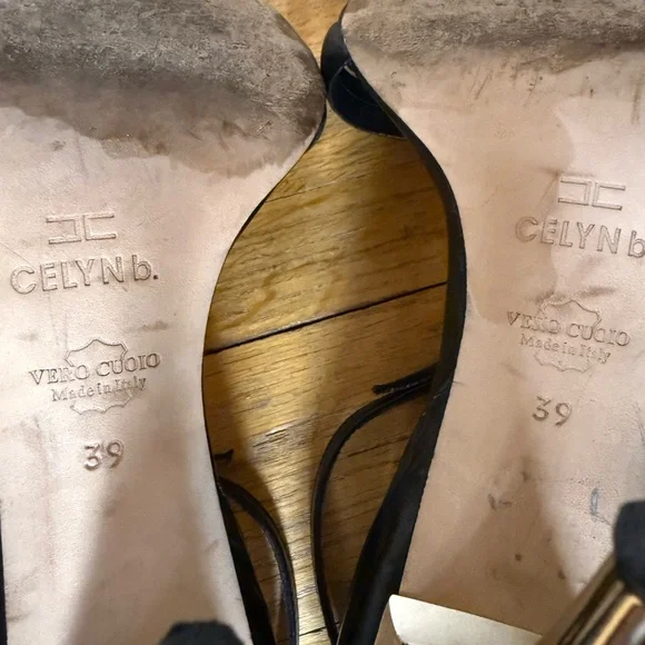 Celyn b. by Elisabetta Franchi Black Leather Gold Heel Sandals 39 Italy - Picture 8 of 8